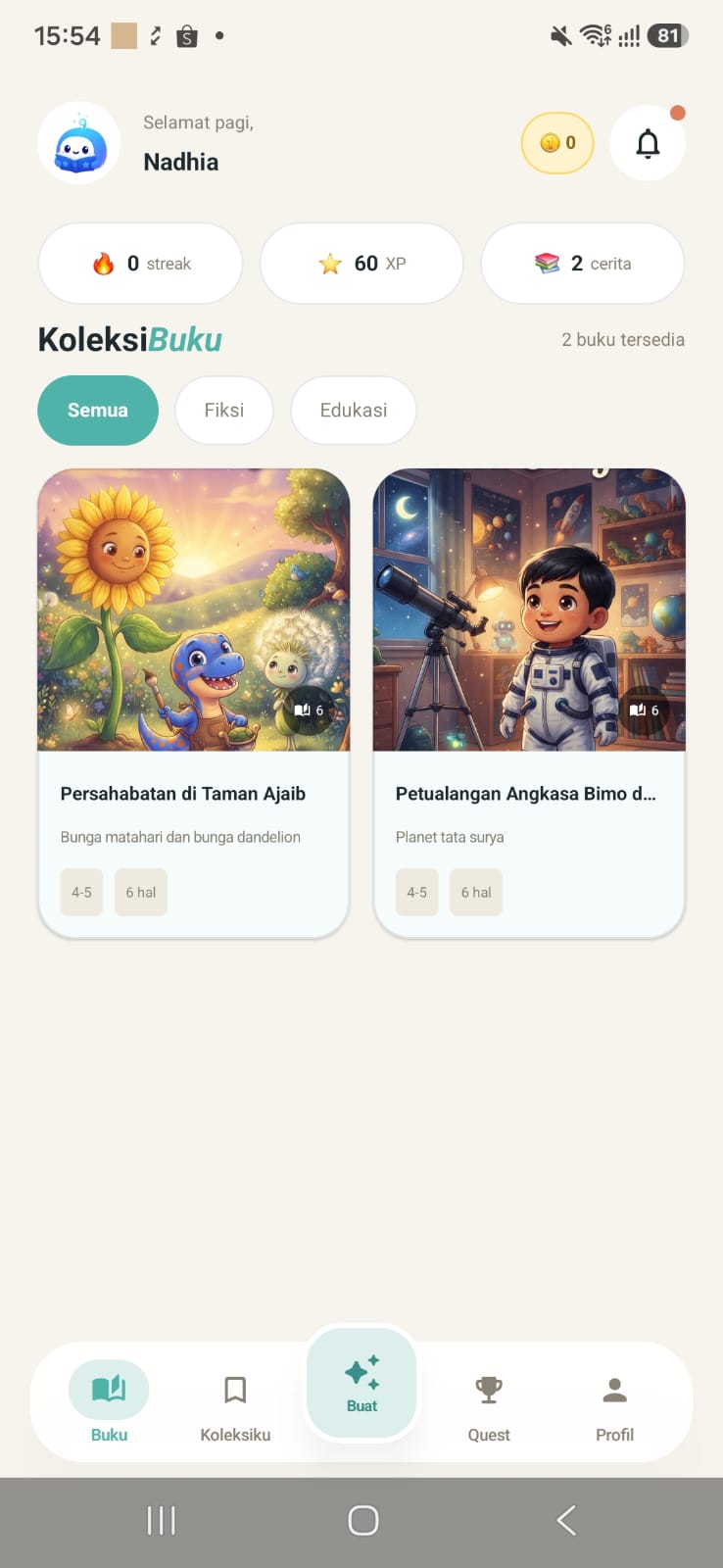 Ceritain home screen with a collection of AI-illustrated children's stories